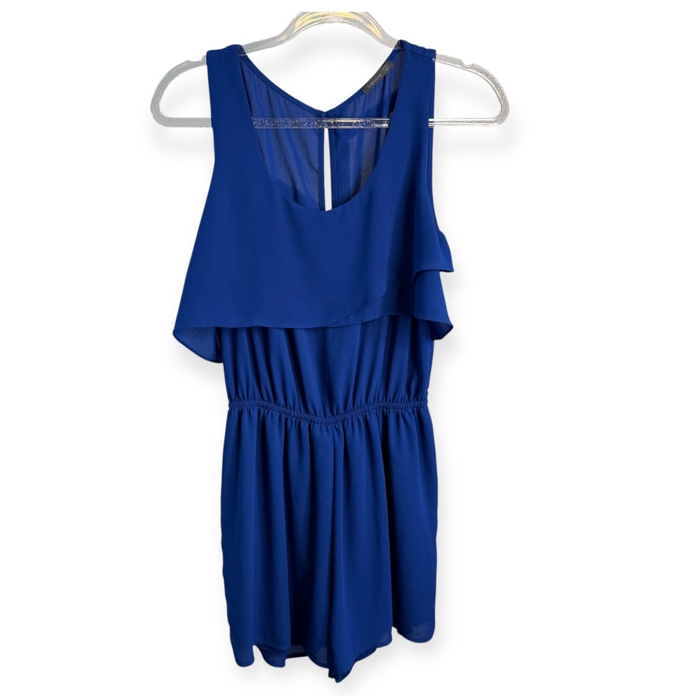 Soprano Blue Sleeveless‎ Ruffled Romper Large